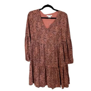 Lucky Brand Women's Long Sleeve V-Neck Tiered Paisley Dress Size XS NWOT